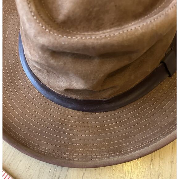 VTG Tin Cloth Packer Hat Suede Brown Amalgamated Workers Union USA S Filson ? - Picture 9 of 11